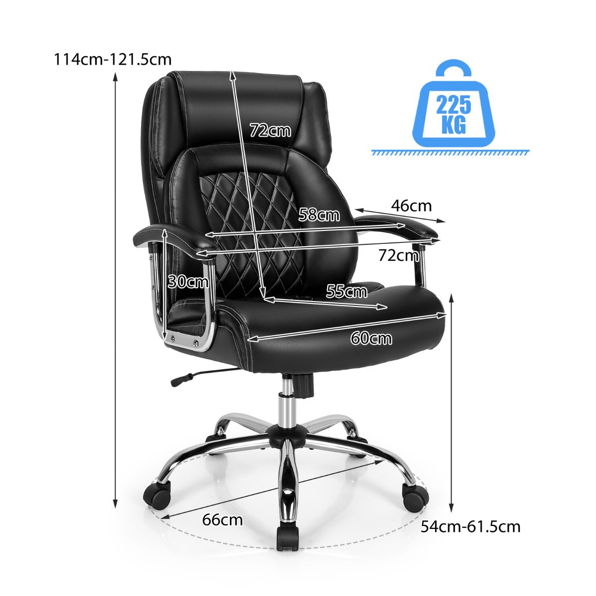 LIVSK Ergonomische Bureaustoel - Voor Lange Mensen - Kantelbare Rugleuning - 225 kg Belastbaar - Zwart