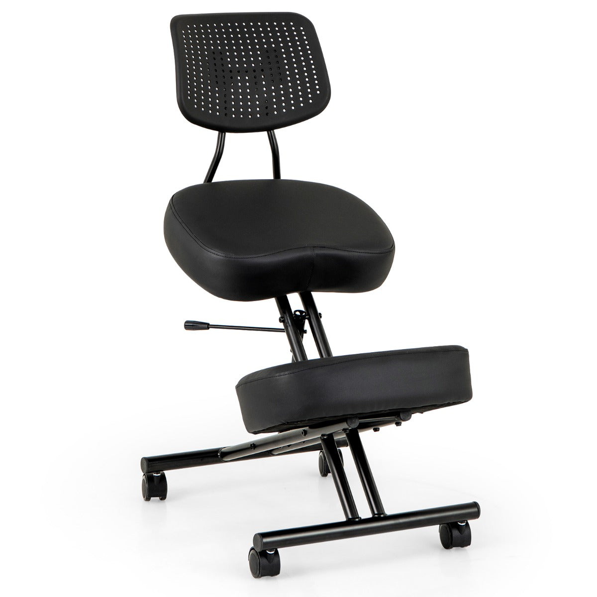 LIVSK Ergonomische Kniestoel - Verstelbare Hoogte 54-70 cm - Gevormde Rugleuning - Vergrendelbare Wielen - Zwart