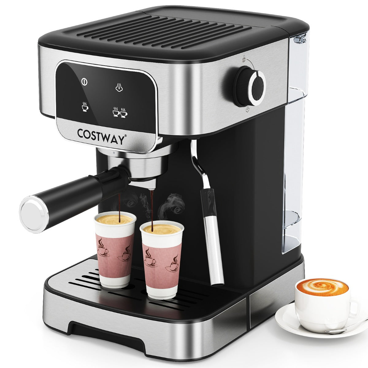 Livsk costway espressomachine 20 bar 1200 w espressomaker met stoom melkopschuimer 18 l afneembaar waterreservoir touchscreen