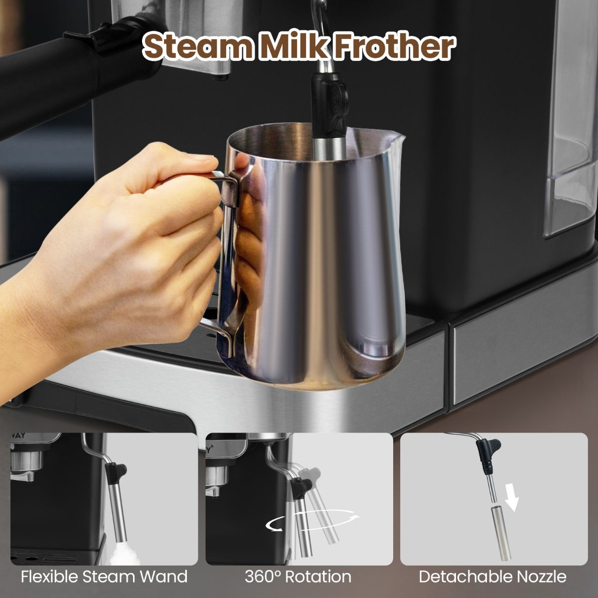 Livsk costway espressomachine 20 bar 1200 w espressomaker met stoom melkopschuimer 18 l afneembaar waterreservoir touchscreen 4