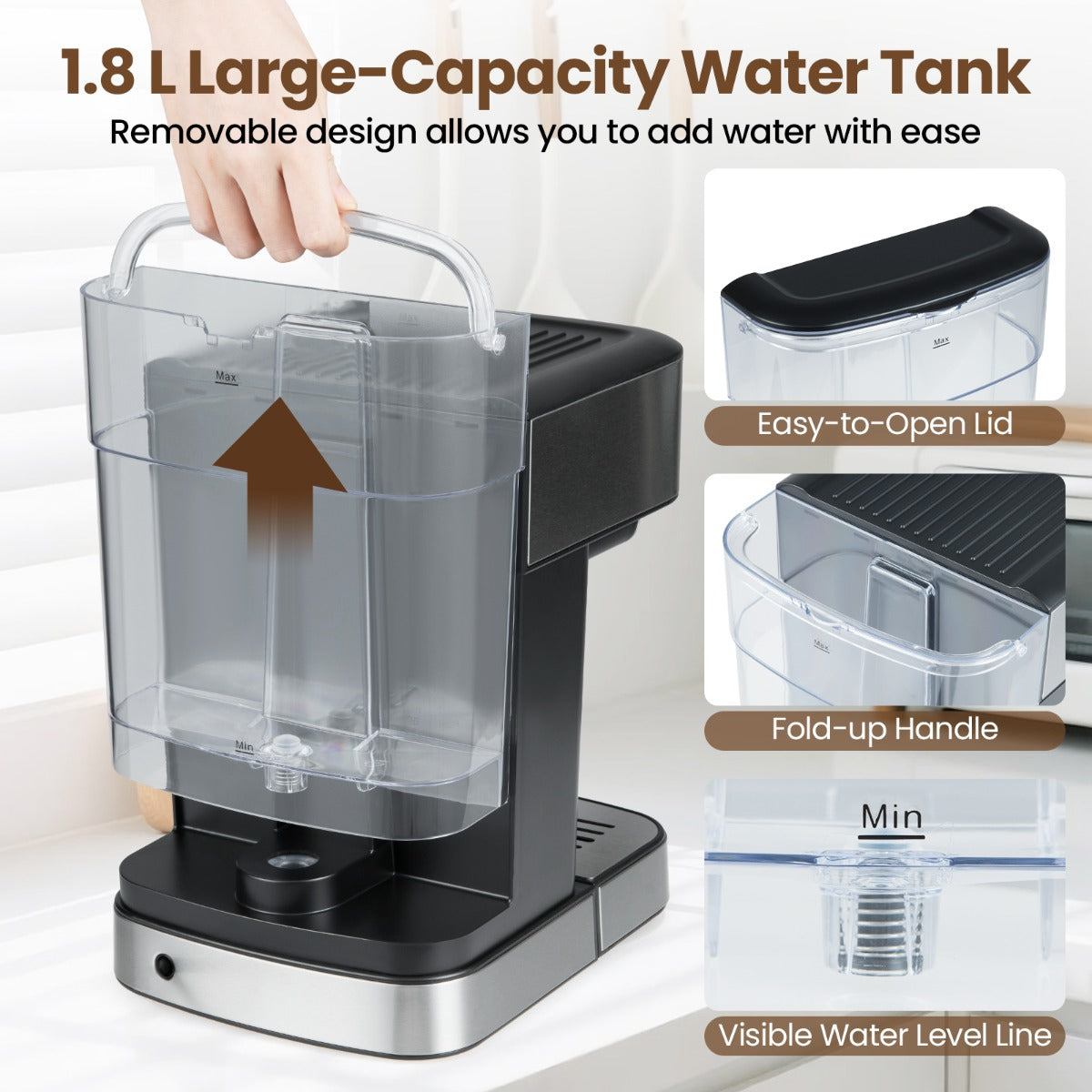 Livsk costway espressomachine 20 bar 1200 w espressomaker met stoom melkopschuimer 18 l afneembaar waterreservoir touchscreen 5