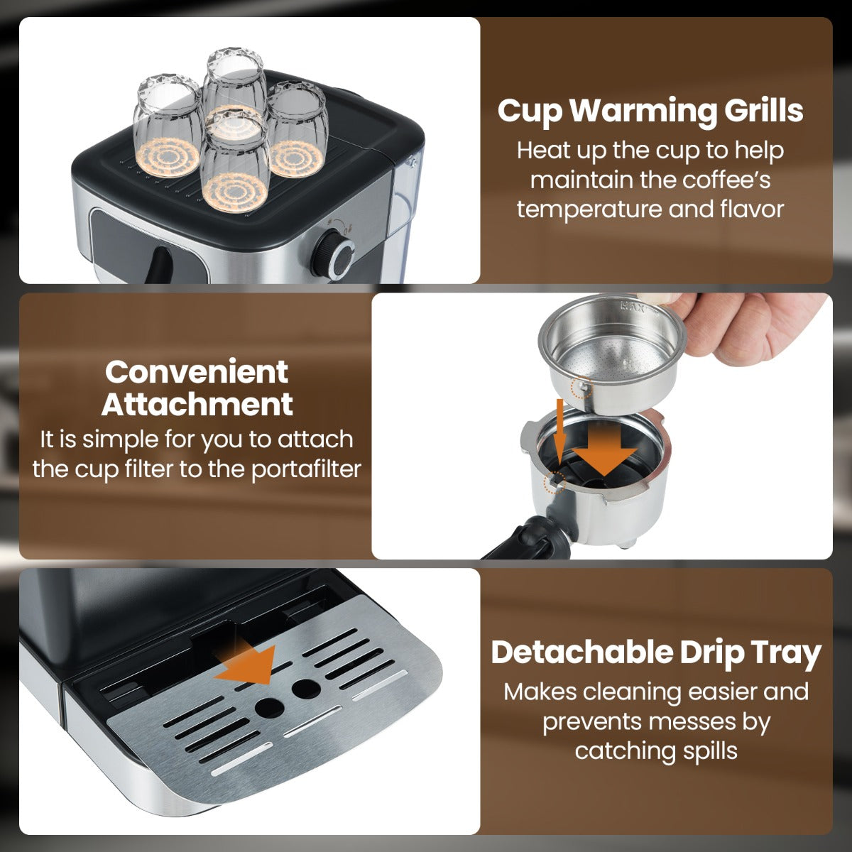 Livsk costway espressomachine 20 bar 1200 w espressomaker met stoom melkopschuimer 18 l afneembaar waterreservoir touchscreen 6