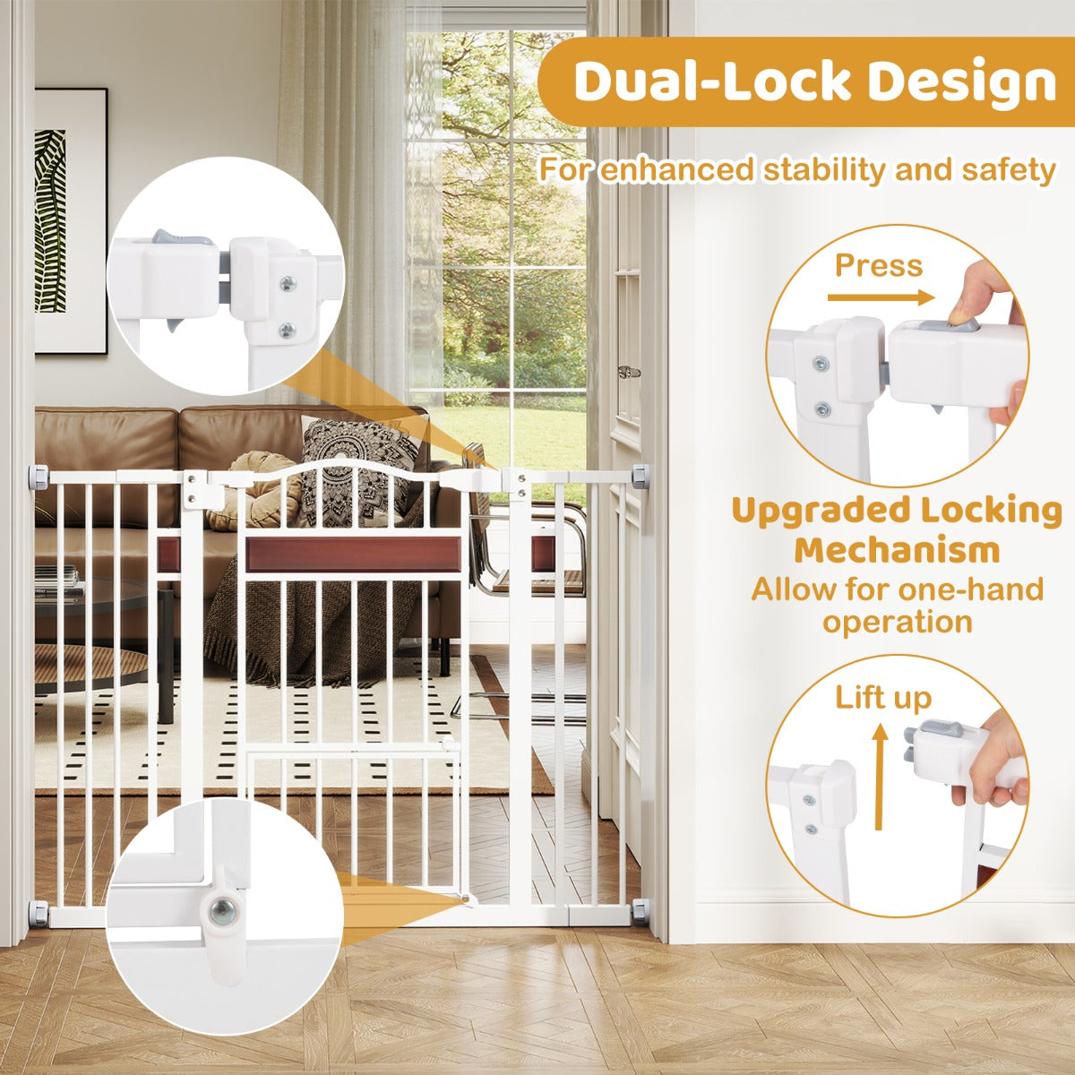 LIVSK Uitschuifbare Huisdierpoort - Draaibaar Duwsysteem - Twee Uitschuifbare Deuren - Ergonomische Vergrendeling - Zwart/Wit