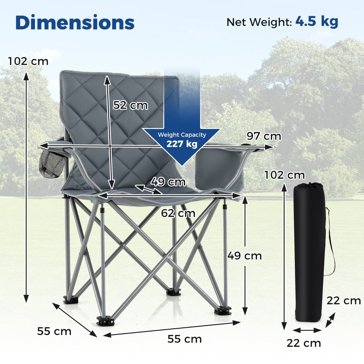 Livsk costway extra grote campingstoel opvouwbare buitenstoel opvouwbare tuinstoel grijs 1 1