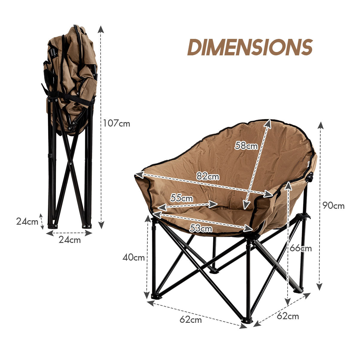 LIVSK Opvouwbare Campingstoel met Bekerhouder - Stabiel IJzeren Frame - Ademend Oxford - Draagtas - Tot 135 kg - Bruin