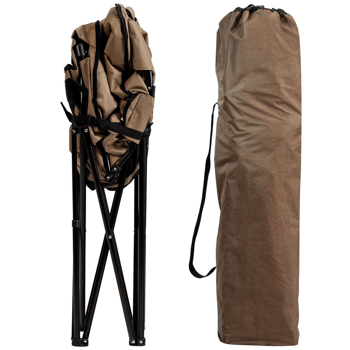 LIVSK Opvouwbare Campingstoel met Bekerhouder - Stabiel IJzeren Frame - Ademend Oxford - Draagtas - Tot 135 kg - Bruin