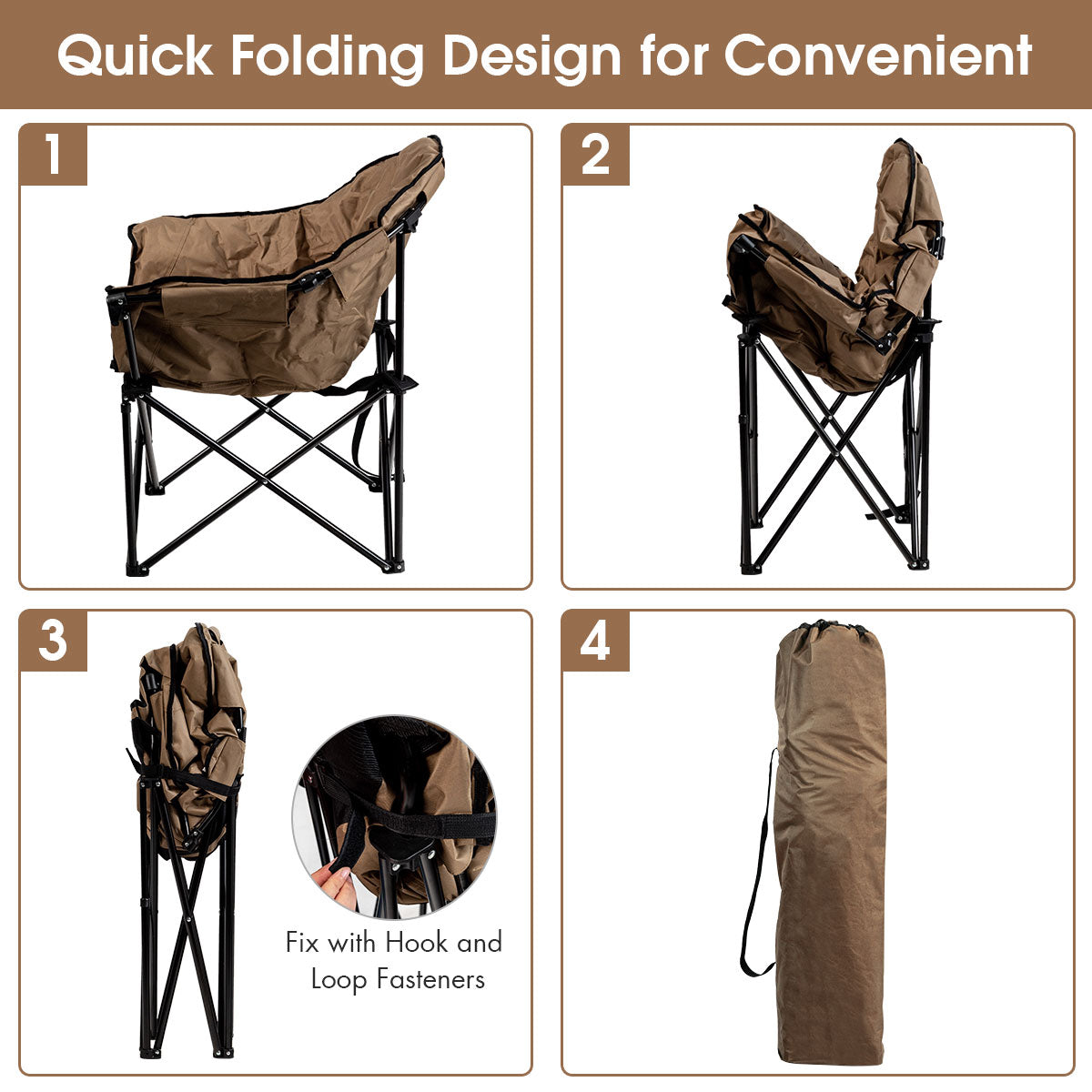 LIVSK Opvouwbare Campingstoel met Bekerhouder - Stabiel IJzeren Frame - Ademend Oxford - Draagtas - Tot 135 kg - Bruin