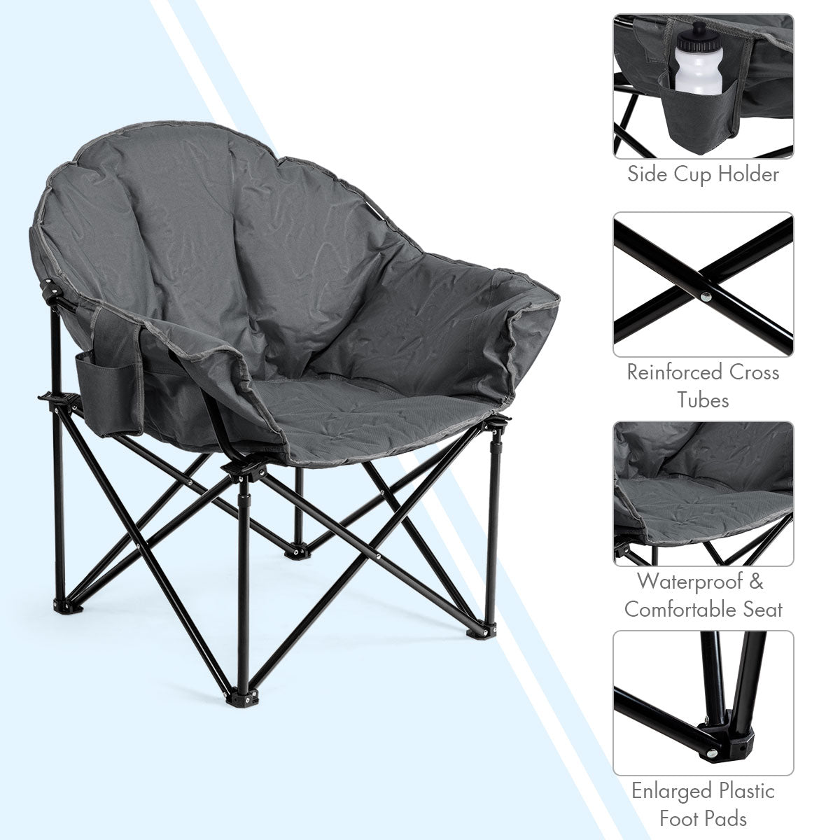 LIVSK Opvouwbare Campingstoel met Bekerhouder - Ademend Oxford - Stabiel IJzeren Frame - Draagkracht tot 135 kg - Bruin