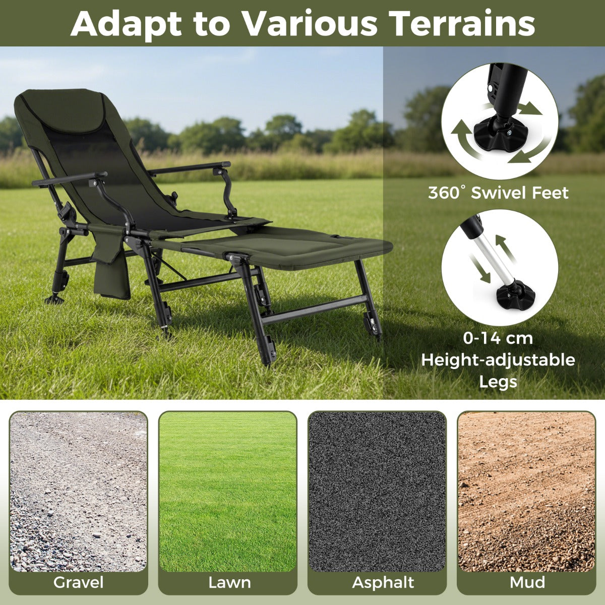 Livsk costway extra grote opvouwbare visstoel heavy duty campingstoel met afneembare voetsteun en verstelbare poten 5