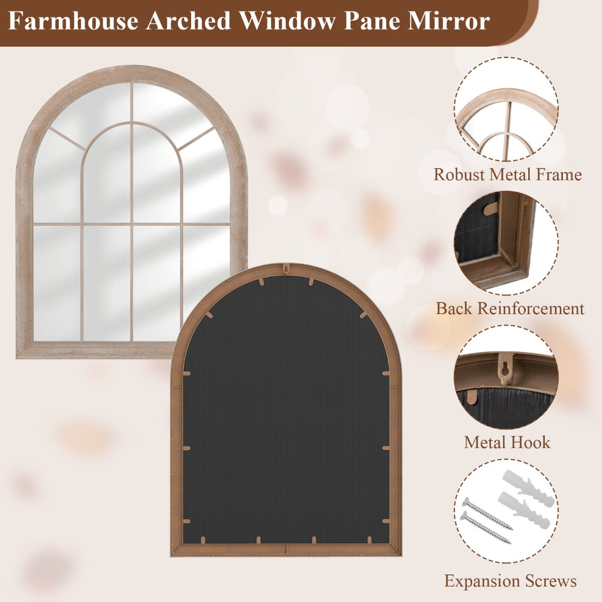 Livsk costway farmhouse raamkozijnspiegel gebogen wandspiegel met metalen frame 88 x 695 cm 3
