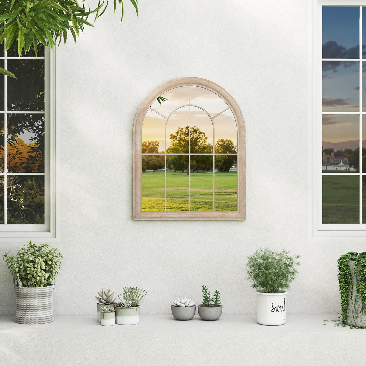 Livsk costway farmhouse raamkozijnspiegel gebogen wandspiegel met metalen frame 88 x 695 cm 5