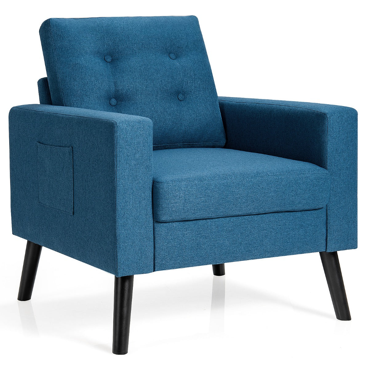 LIVSK Accentstoel van Linnen - Ergonomisch met Brede Armleuningen - Stabiel Massief Houten Frame - Zijvakken - Blauw