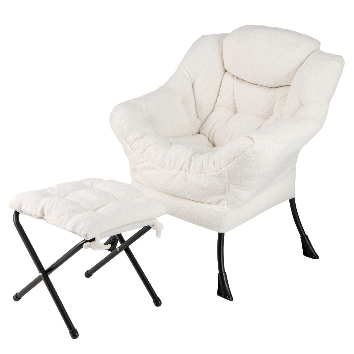 LIVSK Bijzetstoel met Voetensteun - Stevig Metalen Onderstel - Sherpa Bekleding - Tot 150 kg - Ergonomisch Design - Beige