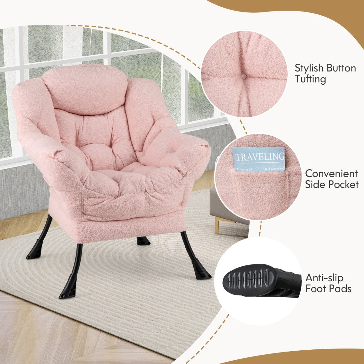 LIVSK Bijzetstoel met Voetenbank - Comfortabele Sherpa Stof - Opklapbaar en Multifunctioneel - Tot 150 kg - Beige