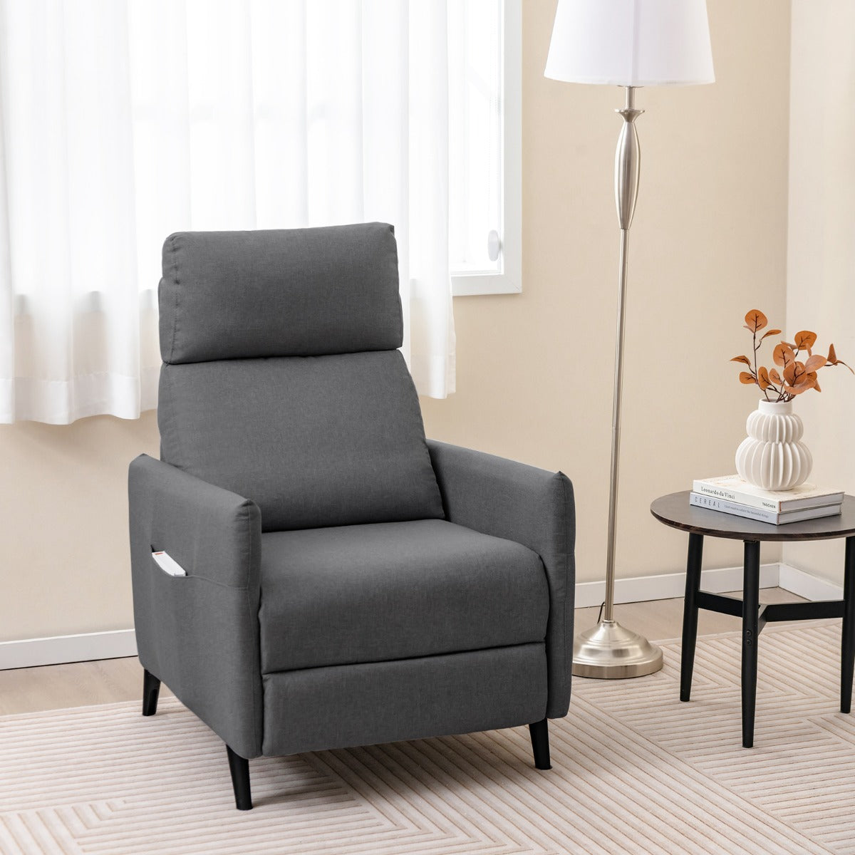 LIVSK Fauteuil met Ligfunctie - Verstelbare Rugleuning en Voetsteun - Huidvriendelijk Linnen - Stevig Frame - 80 x 68 x 104,5 cm