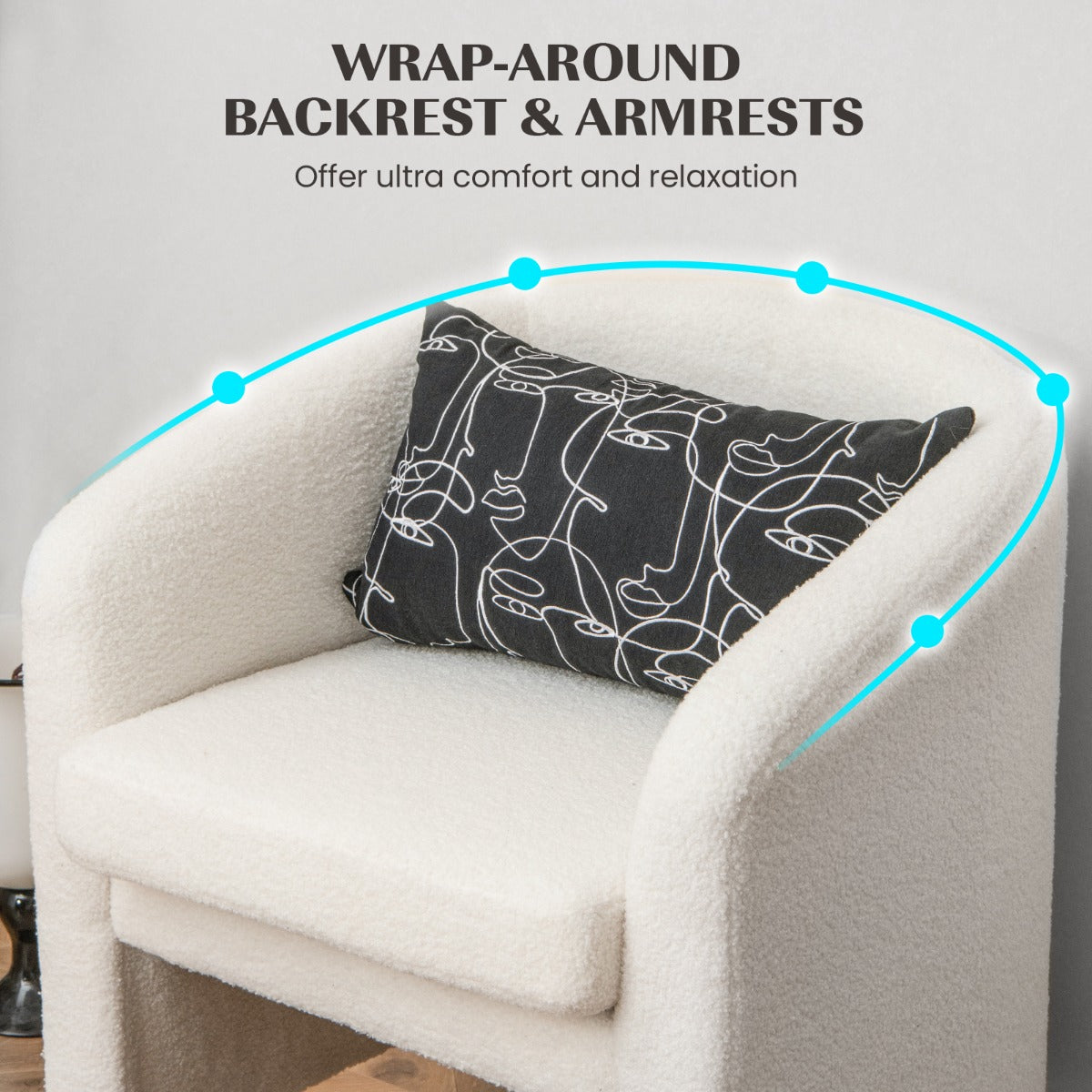 LIVSK Tonvormige Stoel en Poef Set - Ergonomische Rugleuning - Gewatteerd Zitkussen - Massief Houten Frame - Beige