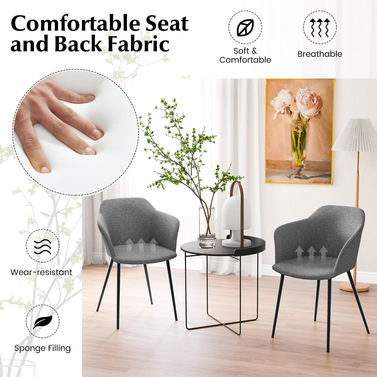 LIVSK Moderne Eetkamerstoel Set van 2 - Stabiel X-vormig Frame - Ergonomisch Design - Comfortabel Kussen - Tot 150 kg - Grijs