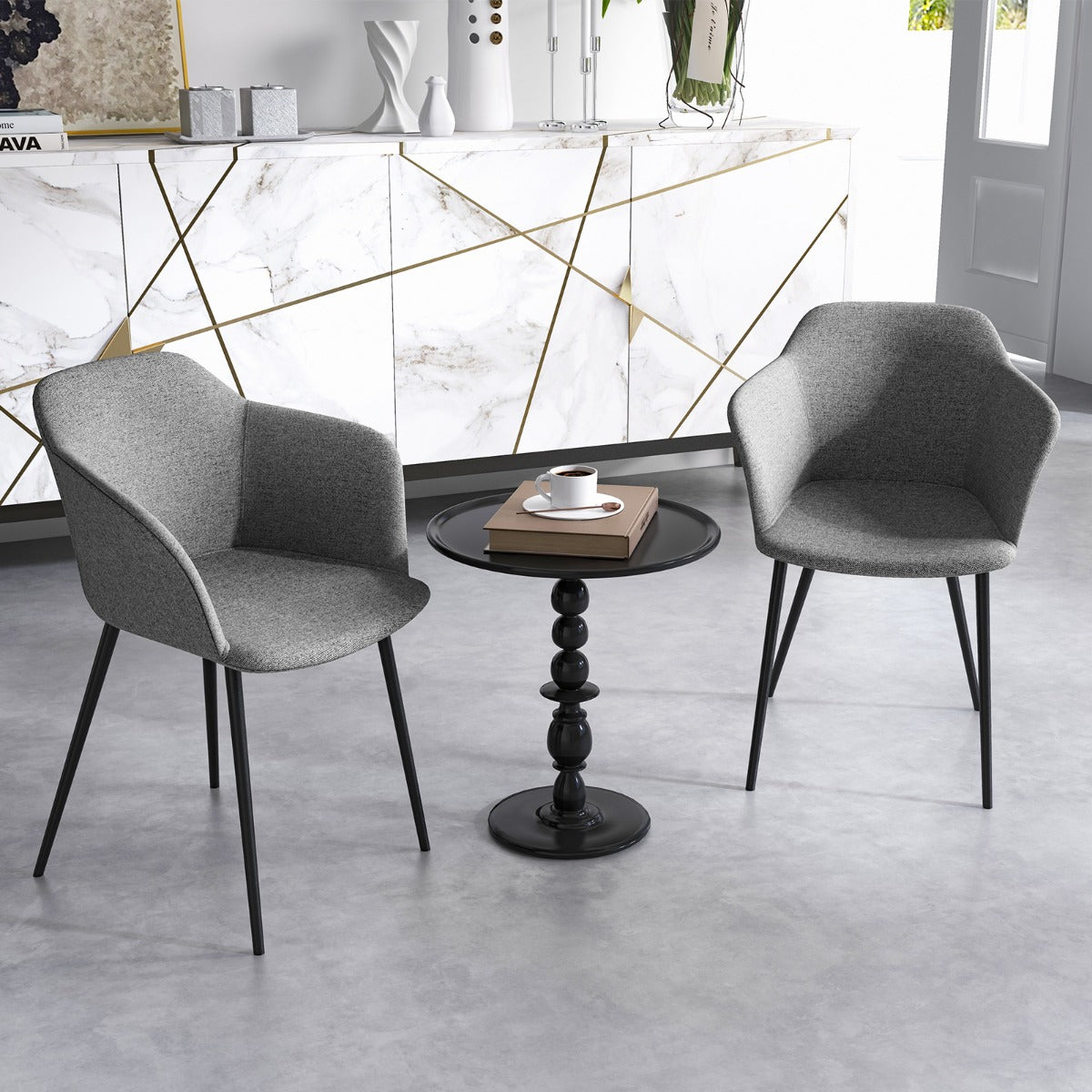 LIVSK Moderne Eetkamerstoel Set van 2 - Stabiel X-vormig Frame - Ergonomisch Design - Comfortabel Kussen - Tot 150 kg - Grijs
