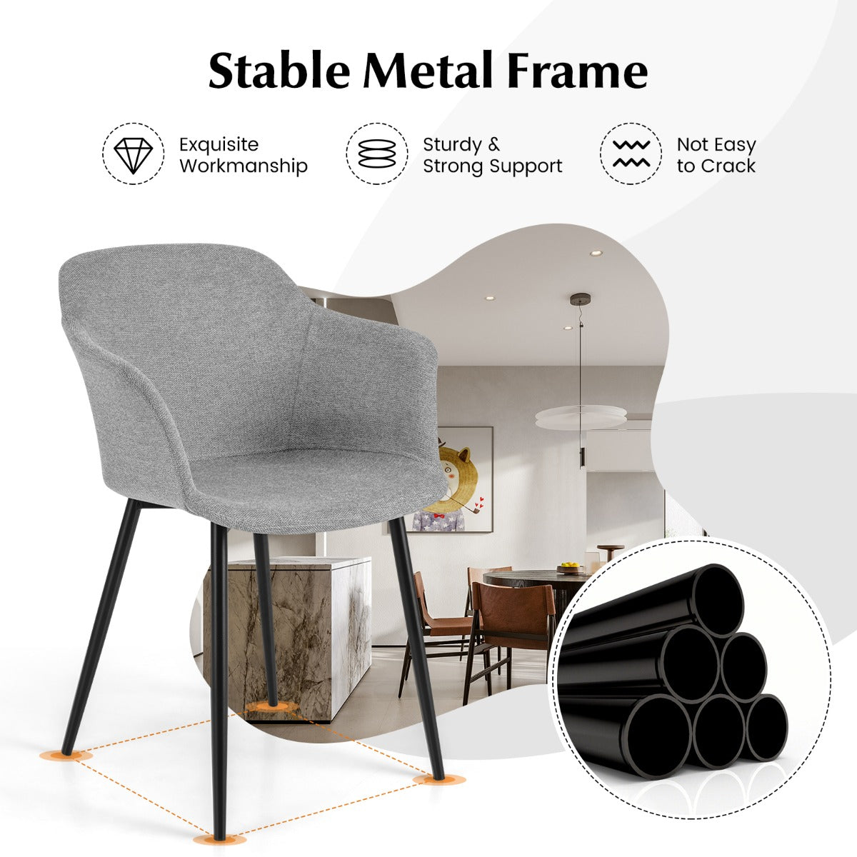LIVSK Moderne Eetkamerstoel Set van 2 - Linnen Zitoppervlak - Stevig X-vormig Frame - Ergonomisch Ontwerp - Tot 150 kg -