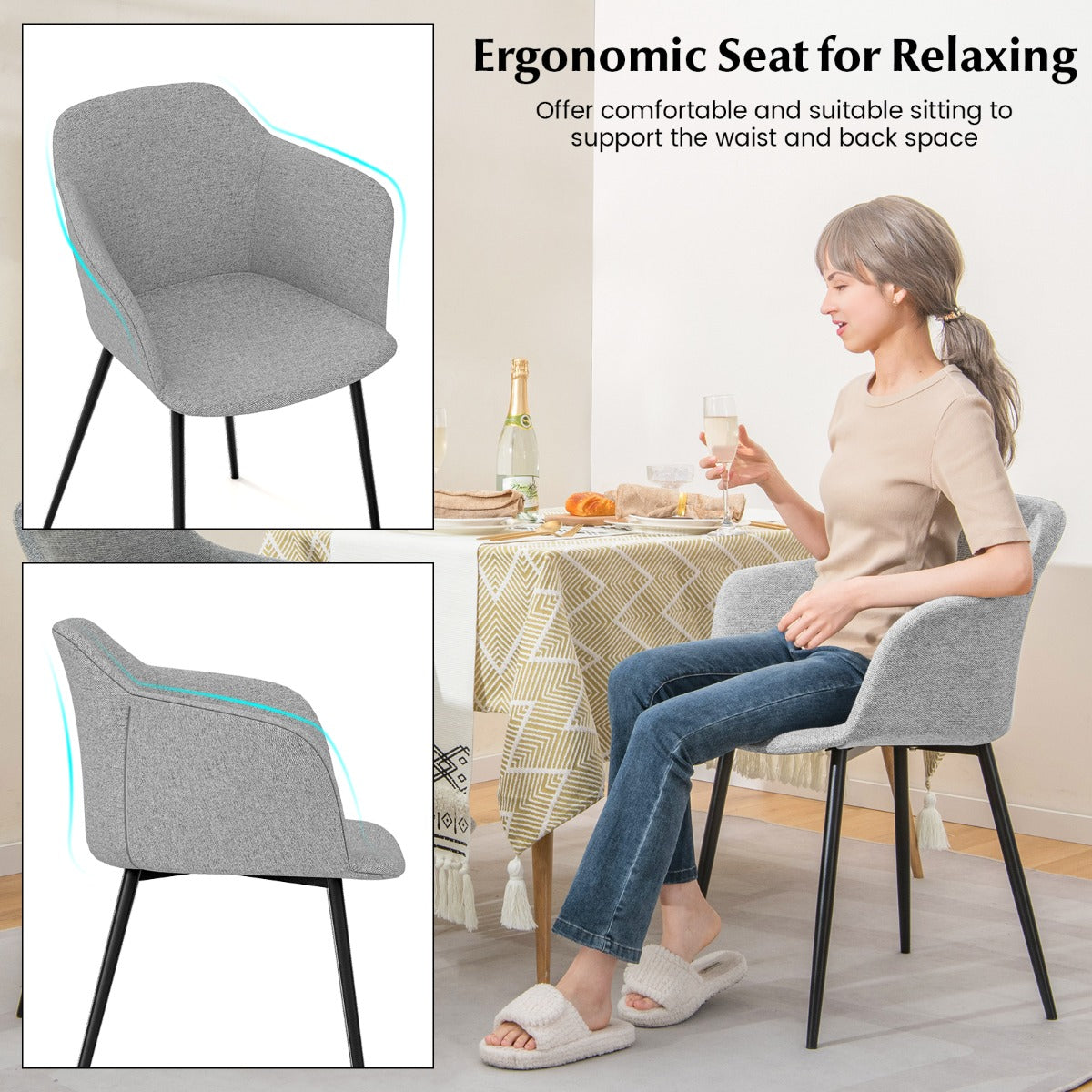 LIVSK Moderne Eetkamerstoel Set van 2 - Linnen Zitoppervlak - Stevig X-vormig Frame - Ergonomisch Ontwerp - Tot 150 kg -