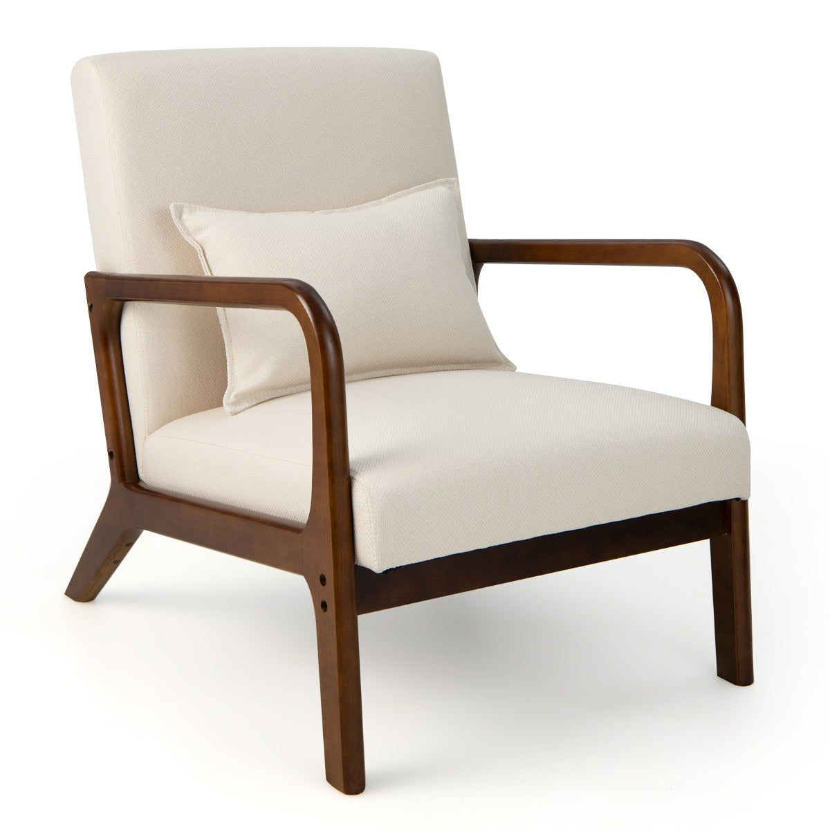 LIVSK Loungefauteuil met Armleuningen - Ergonomisch Ontwerp - Zacht Schuim - Duurzaam Rubberhout - Draagvermogen 150 kg - Beige