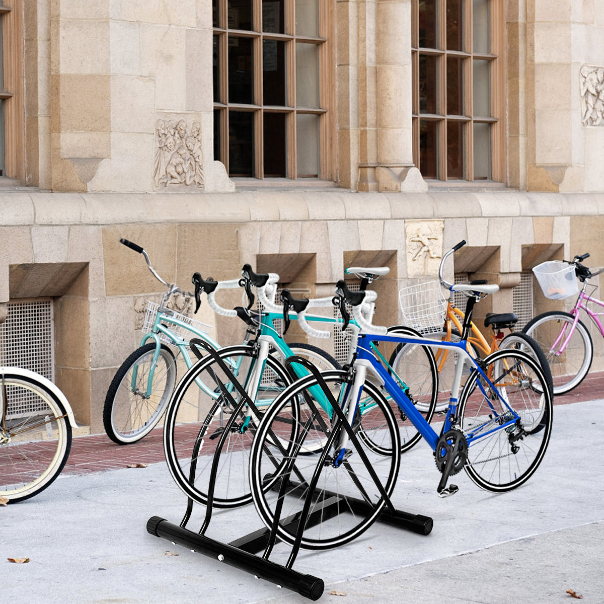 Livsk costway fietsenrek vloerstandaard fietsenrek voor 2 fietsen meervoudige standaard display standaard fietshouder zwart 60 x 53 x 56 cm 1 1