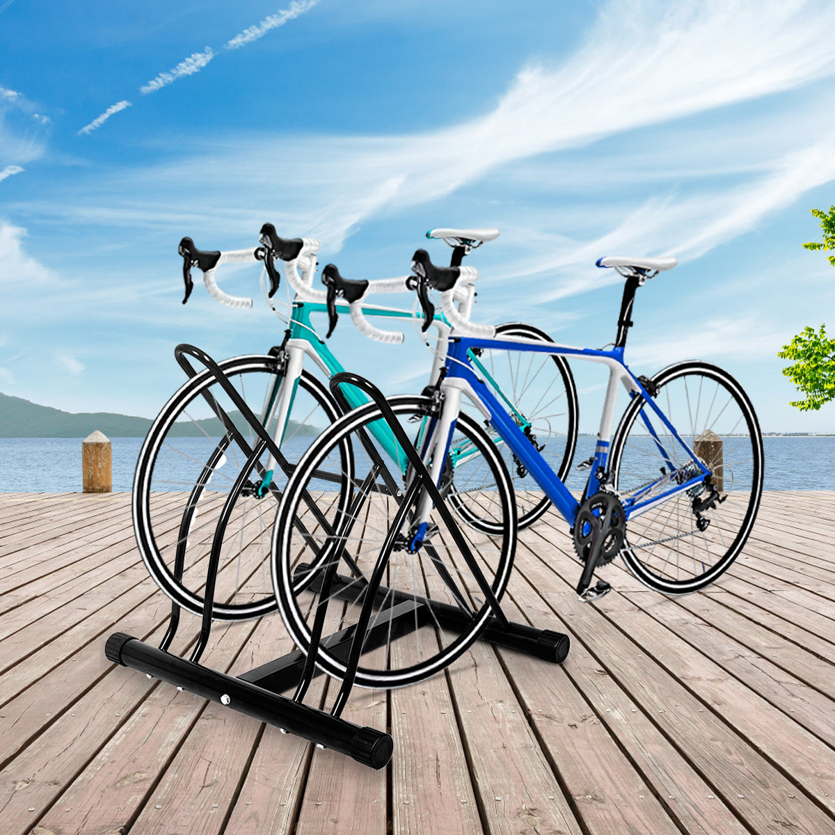 Livsk costway fietsenrek vloerstandaard fietsenrek voor 2 fietsen meervoudige standaard display standaard fietshouder zwart 60 x 53 x 56 cm 3