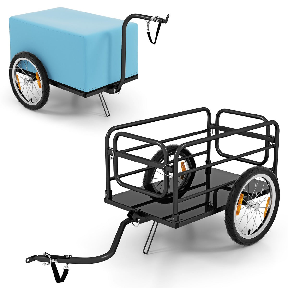 LIVSK Opvouwbare Fietskar - Roestbestendig Metalen Frame - 55 kg Draagvermogen - Luchtwielen met Reflectoren - Zwart + Blauw