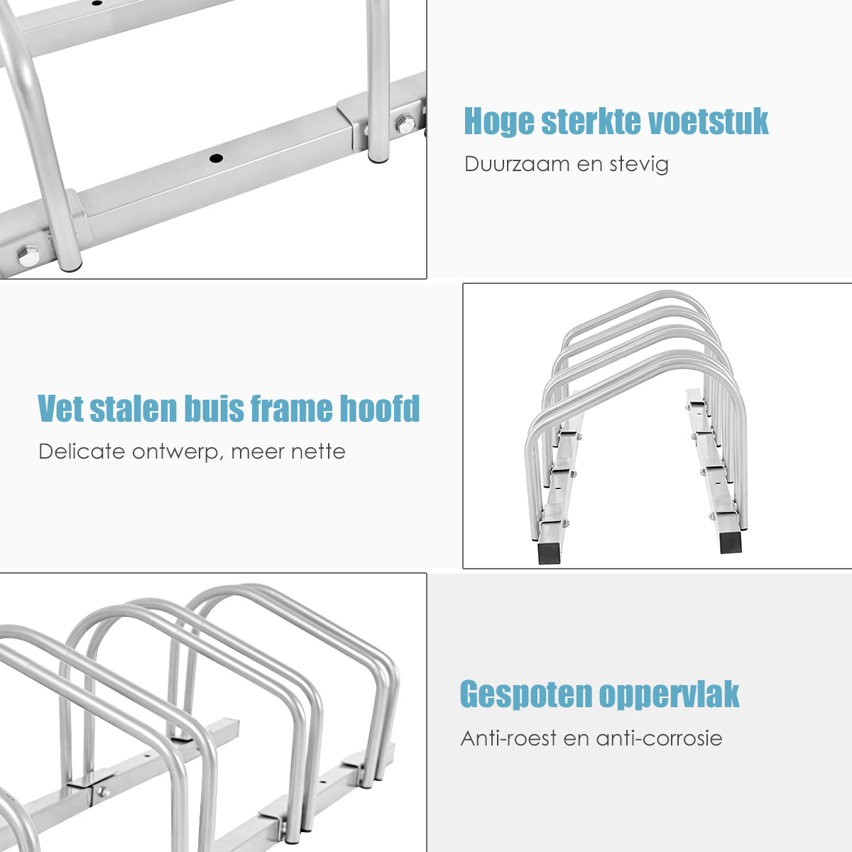 LIVSK Fietsenrek voor 4 Fietsen - Robuust Staal - Weerbestendig - Compact en Eenvoudig te Monteren - Zilver