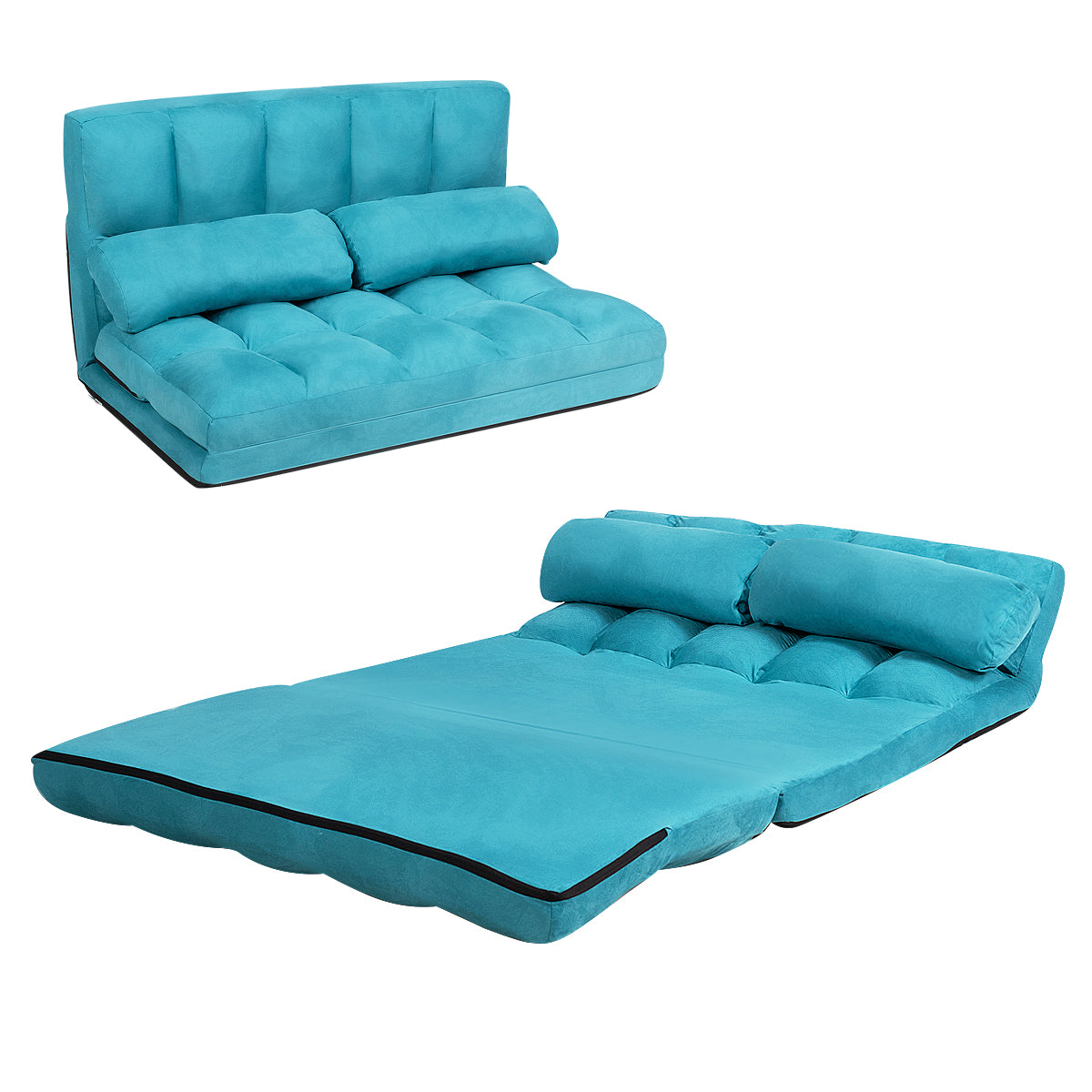 LIVSK Verstelbare Vloerbank met Kussens - Opvouwbaar - 6 Rugstanden - Premium Stalen Frame - Tot 150 kg - Blauw