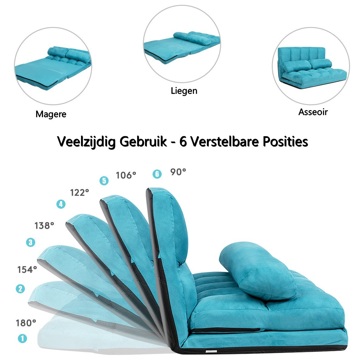 LIVSK Verstelbare Vloerbank met Kussens - Opvouwbaar - 6 Rugstanden - Premium Stalen Frame - Tot 150 kg - Blauw