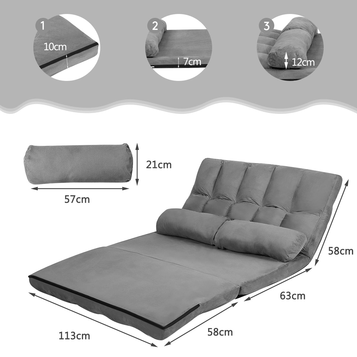 LIVSK Verstelbare Vloerbank - Opvouwbaar Ontwerp - Premium Stalen Frame - 6 Rugposities - Tot 150 kg - Grijs
