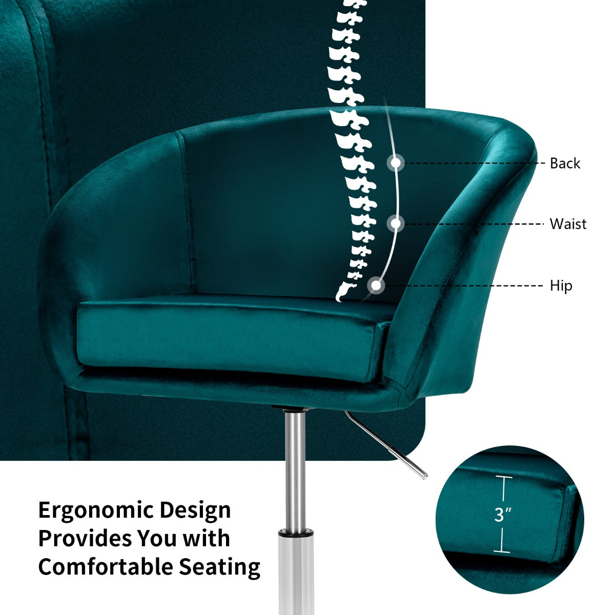 LIVSK Verstelbare Fluwelen Barkruk - Hoogte 72-86 cm - 360 Graden Draaibaar - Ergonomisch Design - Tot 120 kg - Groen