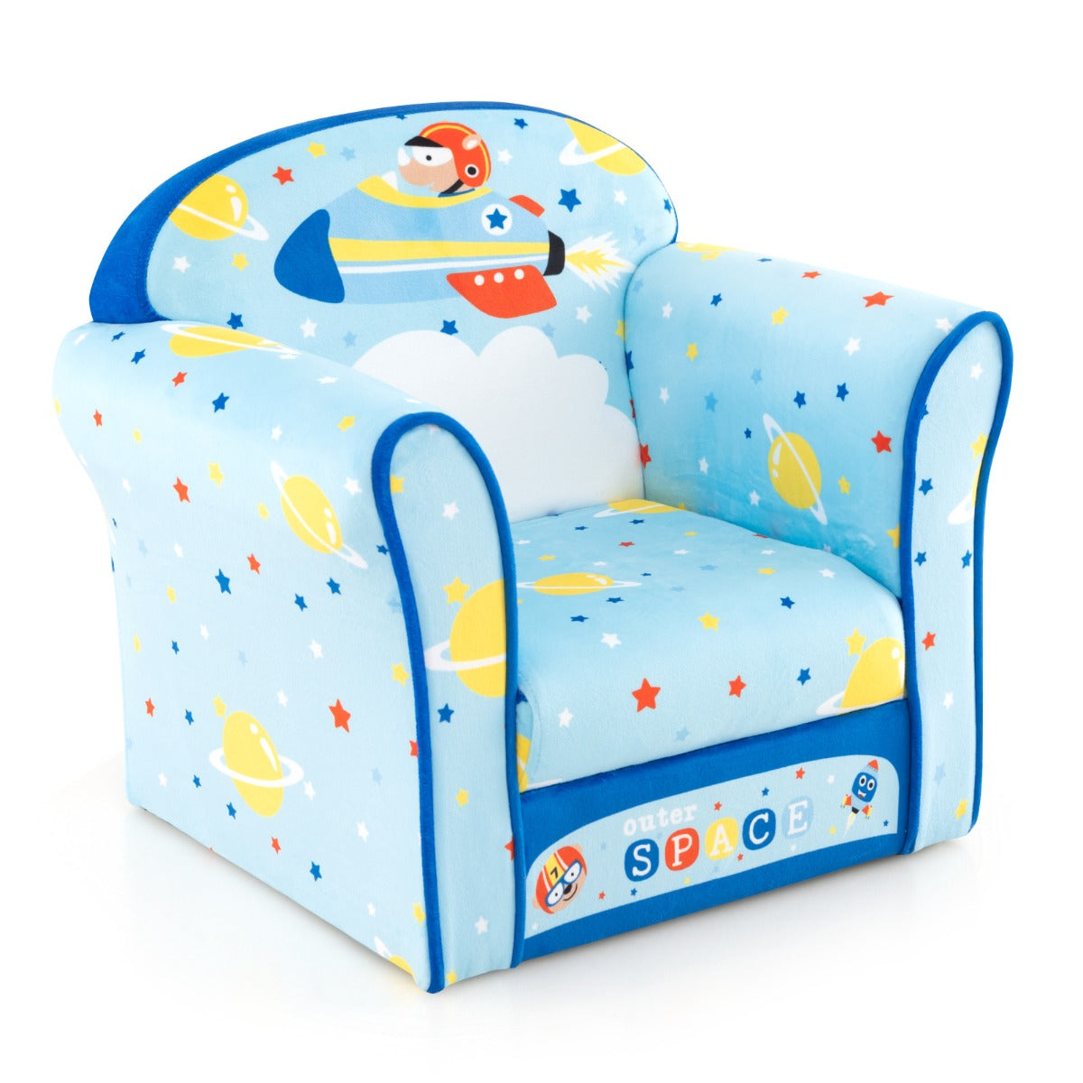 LIVSK Kinderstoel - Fluwelen Zacht Ruimtetema - Ergonomische Rugleuning - Belastbaar tot 50 kg - Lichtgewicht - Blauw