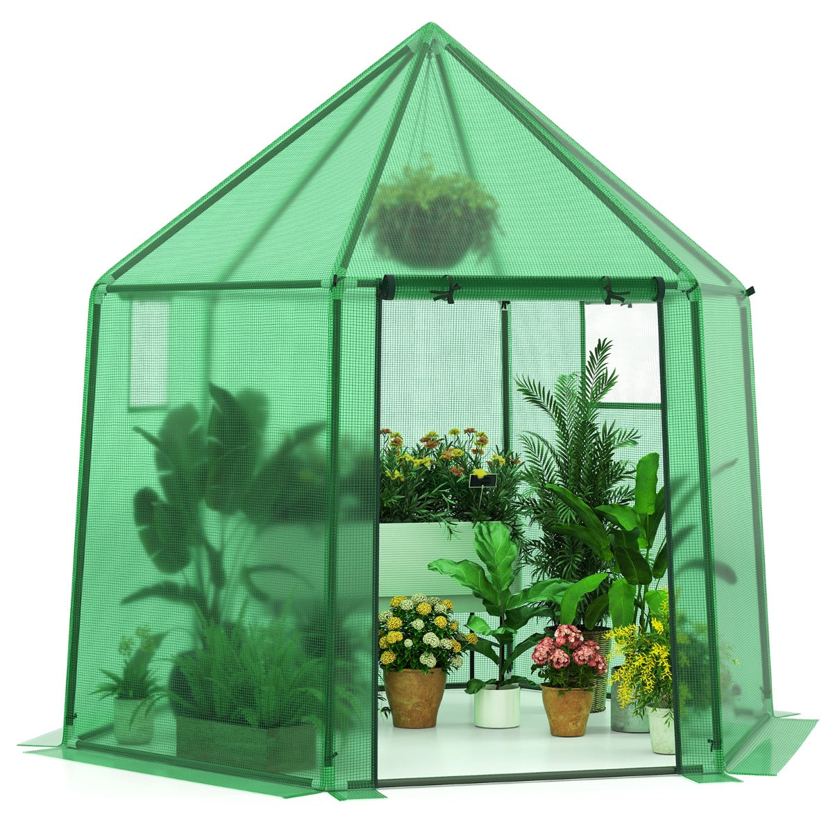 LIVSK Mini-walk-in Kas - Oprolbare Deur - Dubbele Mesh-Vensters - PE-Coating - 198 x 172 x 190 cm - Groen
