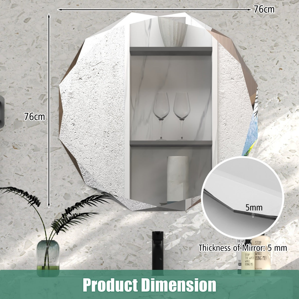 LIVSK Decoratieve Wandspiegel - Veilig HD-glas - Eenvoudige installatie - 76 x 76 cm - Rond - Zilver