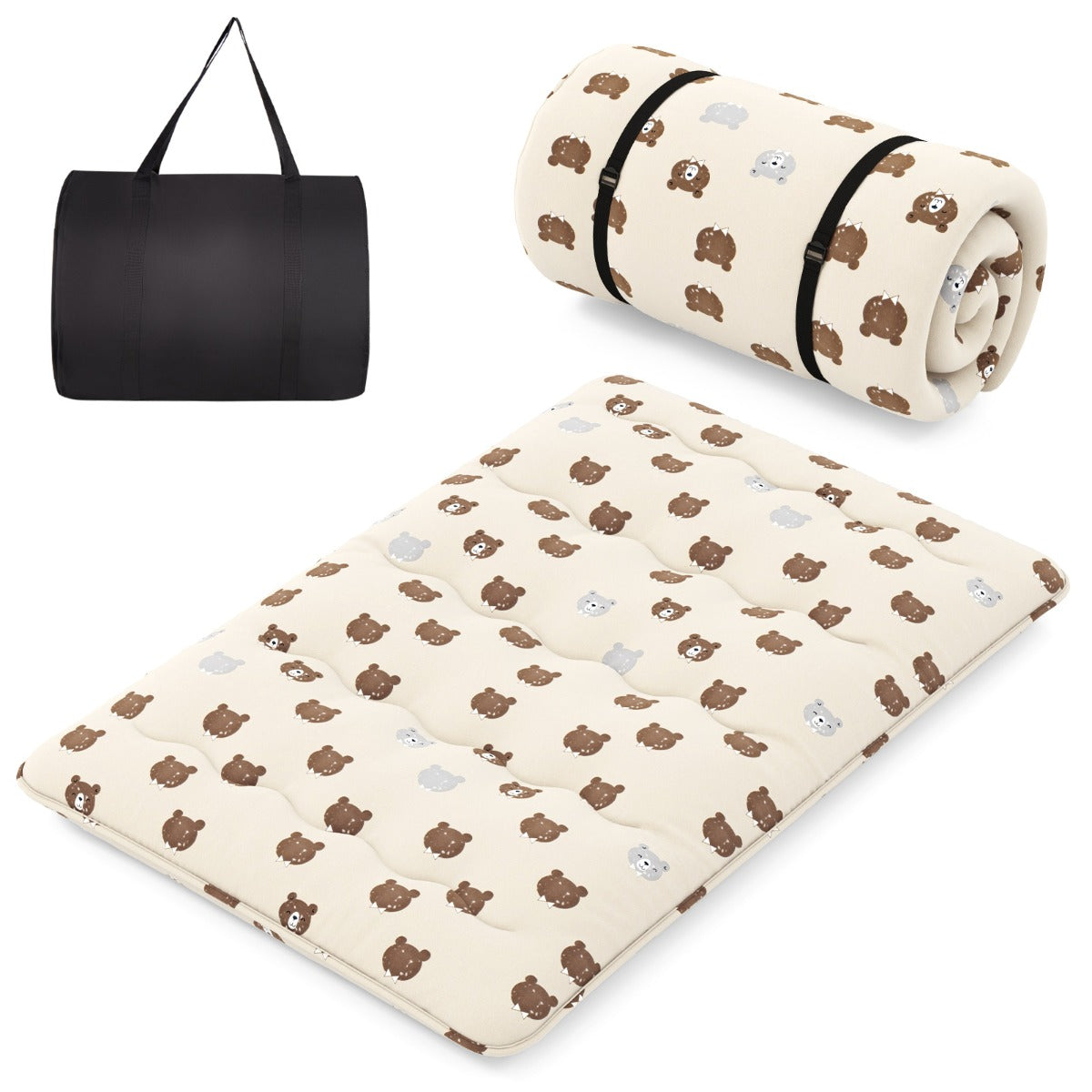 LIVSK Opvouwbare Futon-matras - Wasbare Microvezelhoes - Comfortabel als Slaapmat of Speelmat - 200 x 140 x 10 cm - Beige