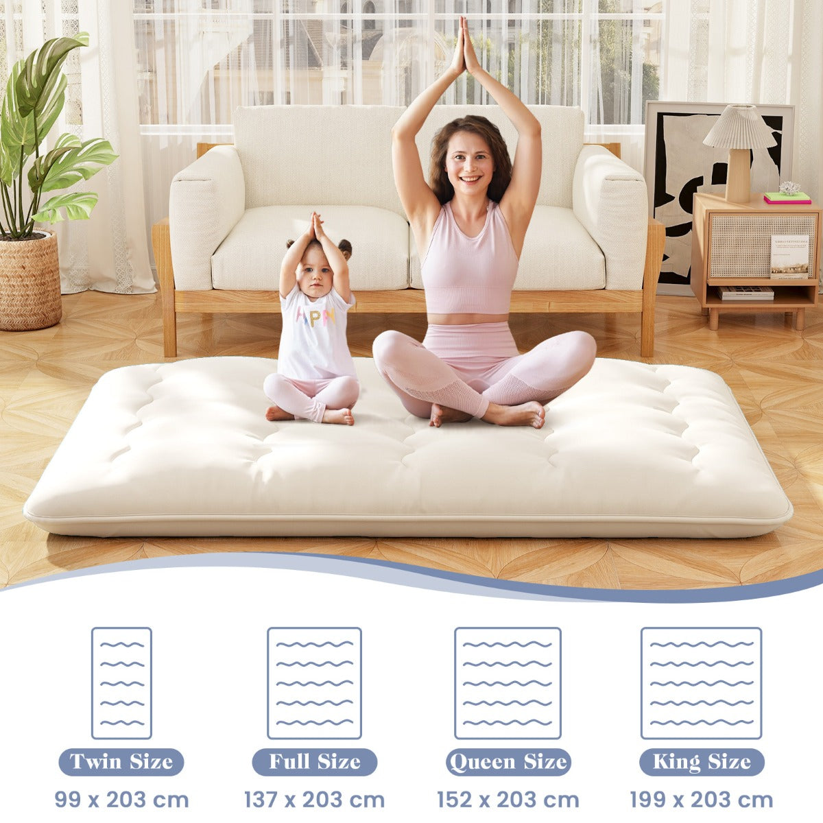 LIVSK Opvouwbare Futon-matras - Hoogwaardige Polyester - Wasbare Microvezelhoes - Veelzijdig voor Thuis en Kamperen - 200 x 140 x