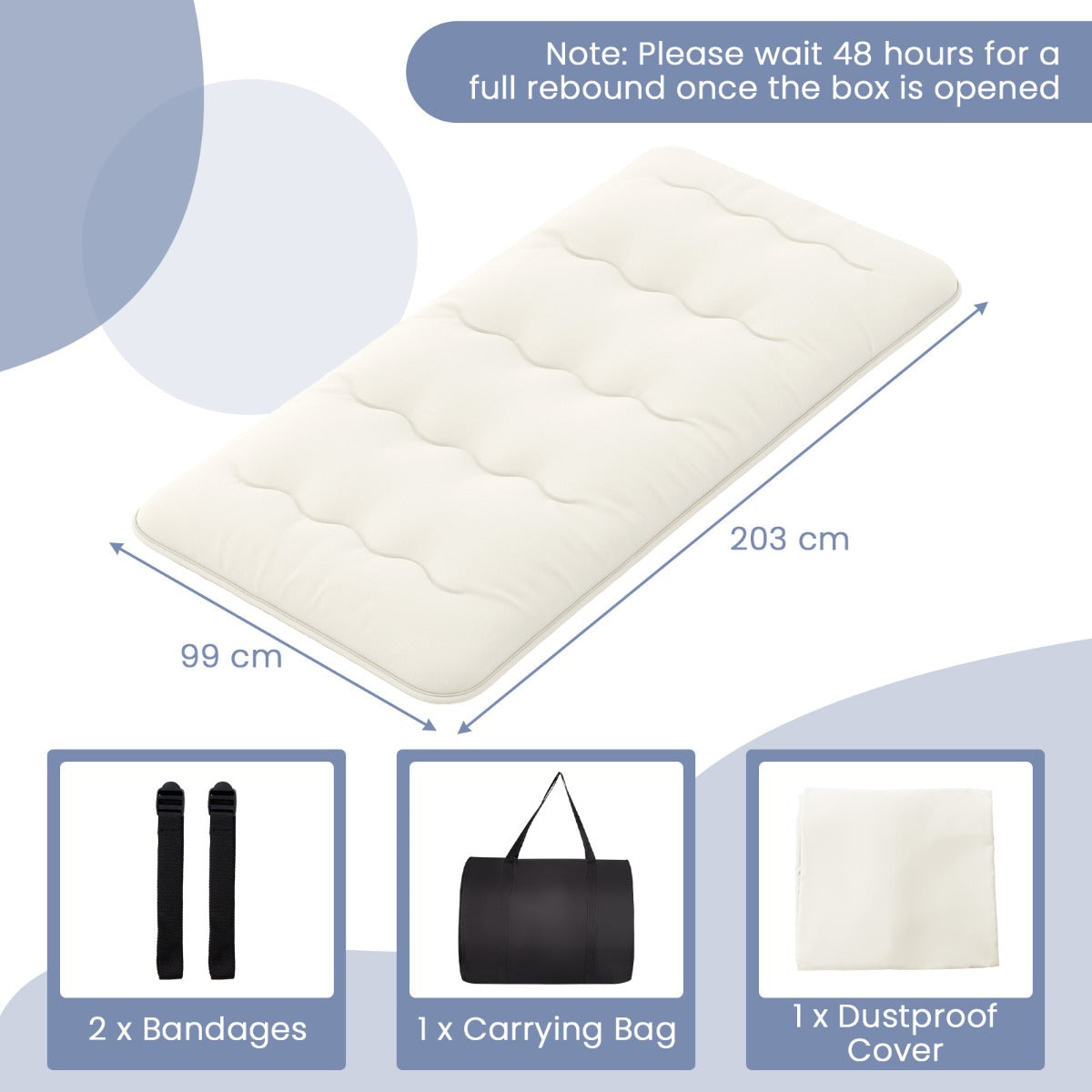 LIVSK Opvouwbare Futon-Matras - Hoogwaardige Polyester Vulling - Wasbare Microvezelhoes - Inclusief Draagtas - 200 x 90 x 10 cm -
