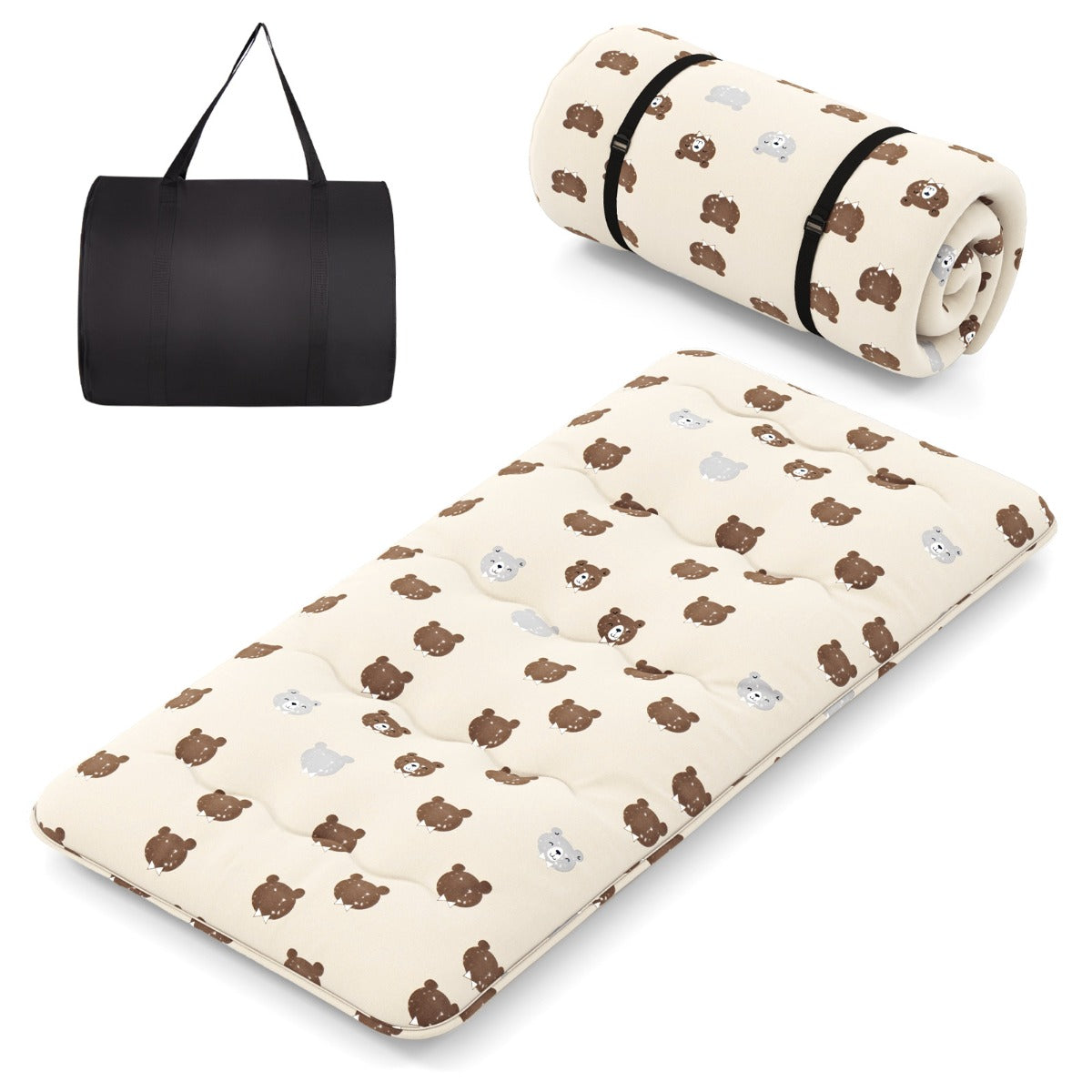 LIVSK Vloer-futon-matras - Wasbare Microvezelhoes - Voor Slaap, Speel en Kamperen - 200 x 90 x 10 cm - Bruine beer