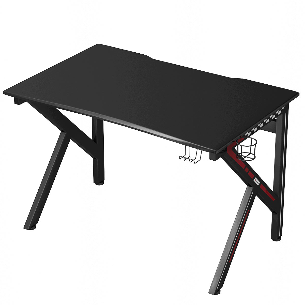LIVSK Gamingtafel - Verstelbare Poten, Hoofdtelefoon- en Bekerhouders - Robuust Staal - 115 x 75 x 76 cm - Zwart