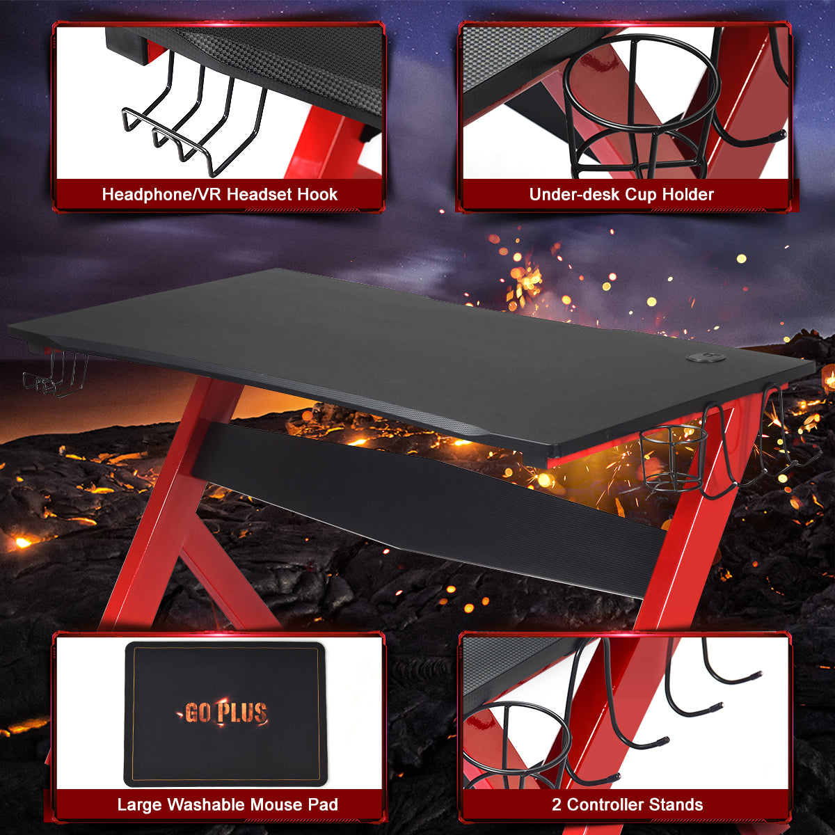 LIVSK Gamingbureau - Ruim Bureaublad - Hoofdtelefoonhouder - Bekerhouder - Tot 100 kg - 115 x 60 x 76 cm - Zoals afgebeeld