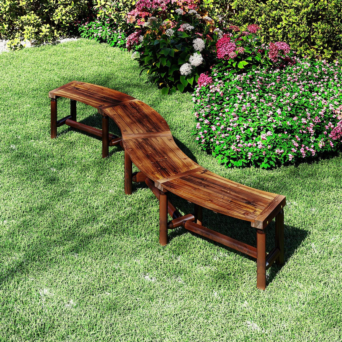 LIVSK Gebogen Houten Tuinbank - Massief Sparrenhout - Voor 2-3 Personen - Draagvermogen 360 kg - Elegante Natuurlijke Uitstraling