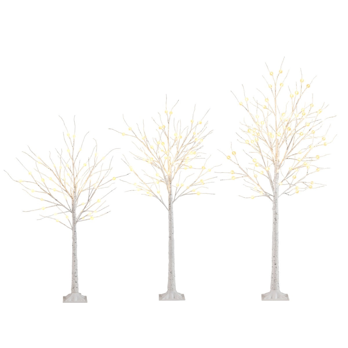 LIVSK 3-delige Verlichte Berkenboomset - Warmwitte LED - Creatieve Flexibiliteit - Binnen en Buiten - 120/150/180 cm - Wit