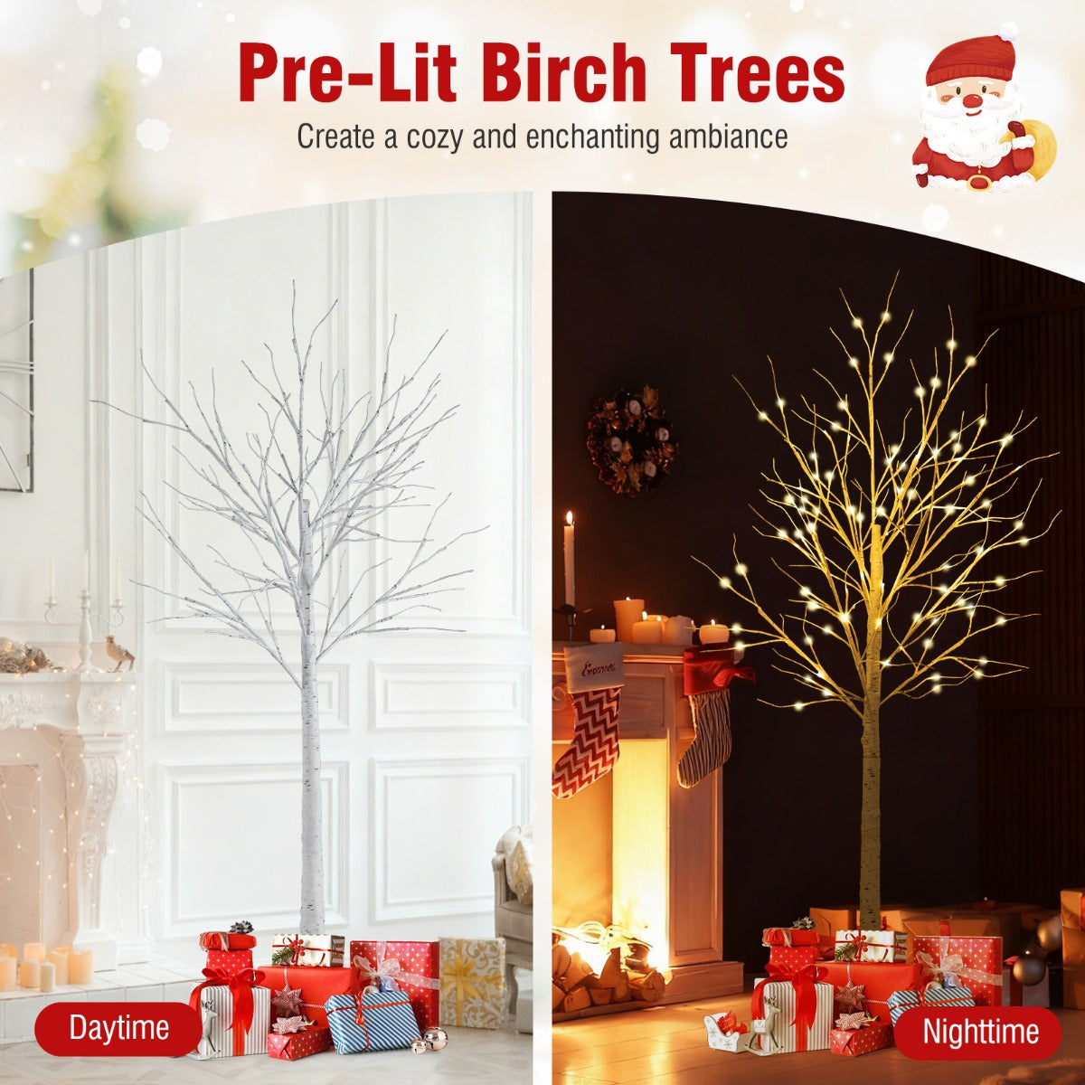 LIVSK 3-delige Verlichte Berkenboomset - Warmwitte LED - Creatieve Flexibiliteit - Binnen en Buiten - 120/150/180 cm - Wit