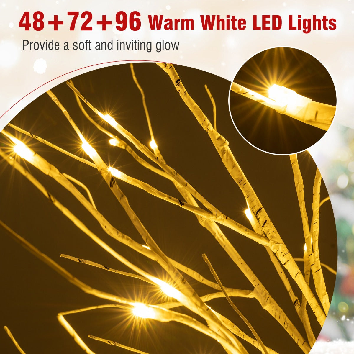 LIVSK 3-delige Verlichte Berkenboomset - Warmwitte LED - Creatieve Flexibiliteit - Binnen en Buiten - 120/150/180 cm - Wit