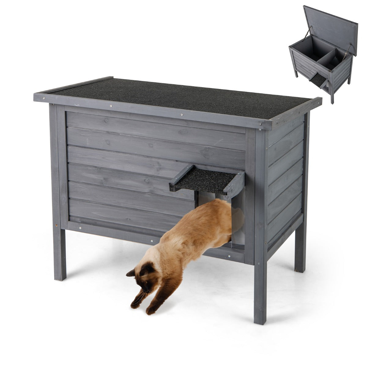 LIVSK Geïsoleerd Kattenhuis Voor Buiten - Ruim met Verwijderbaar Tussenschot - Weerbestendig - 88 x 55 x 71 cm - Donkergrijs/Zwart