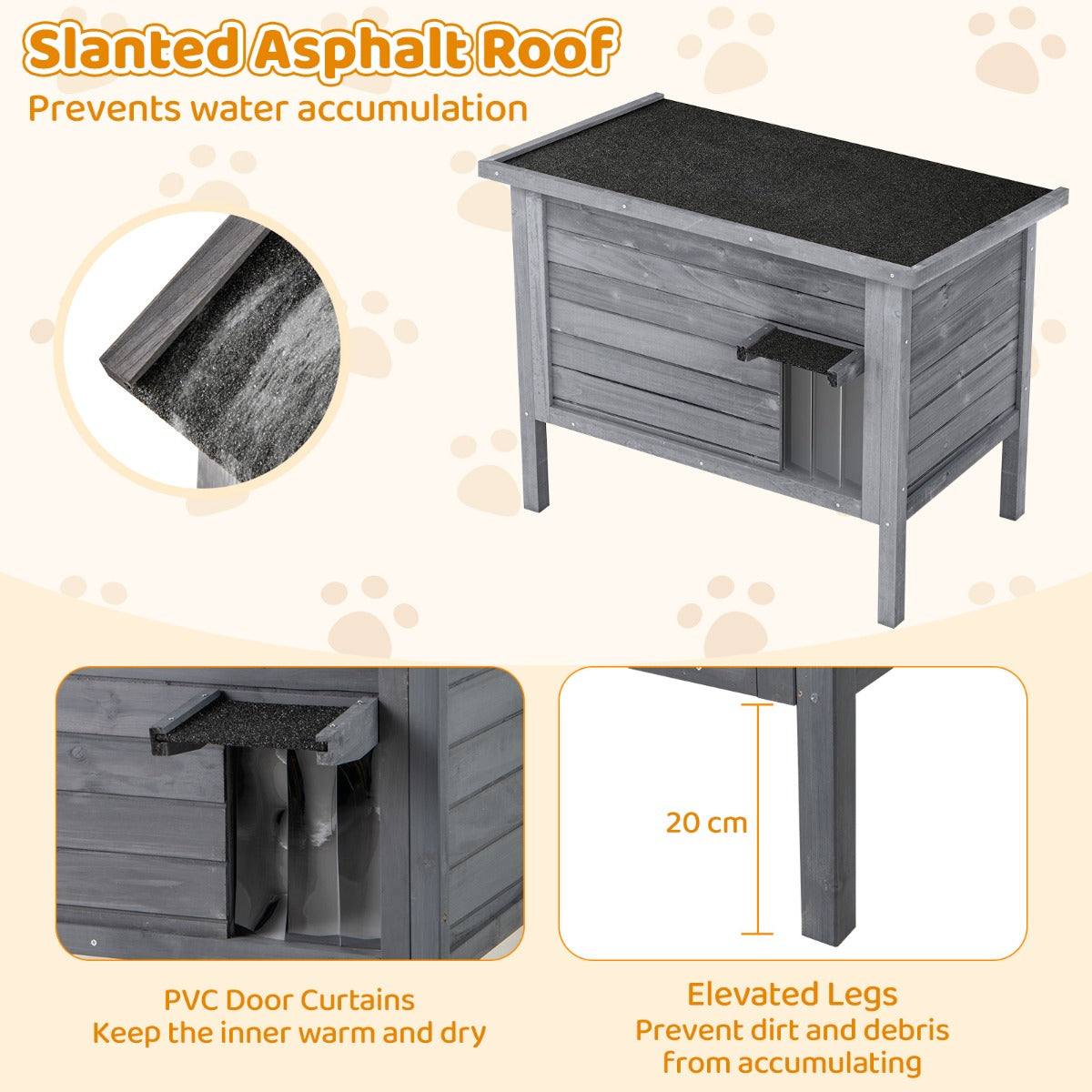 LIVSK Geïsoleerd Kattenhuis Voor Buiten - Ruim met Verwijderbaar Tussenschot - Weerbestendig - 88 x 55 x 71 cm - Donkergrijs/Zwart