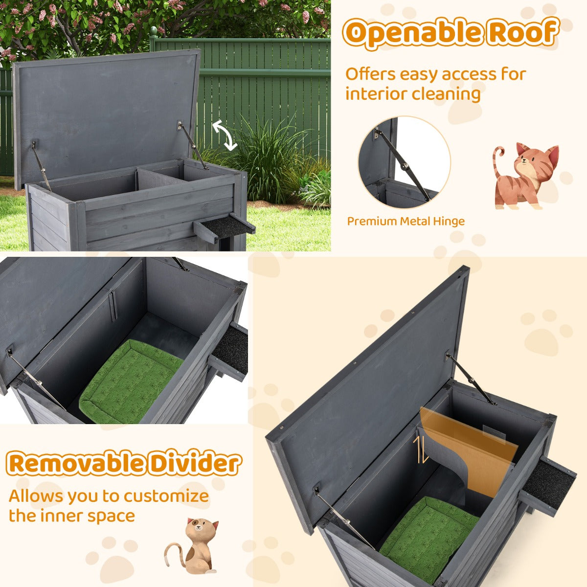 LIVSK Geïsoleerd Kattenhuis Voor Buiten - Ruim met Verwijderbaar Tussenschot - Weerbestendig - 88 x 55 x 71 cm - Donkergrijs/Zwart