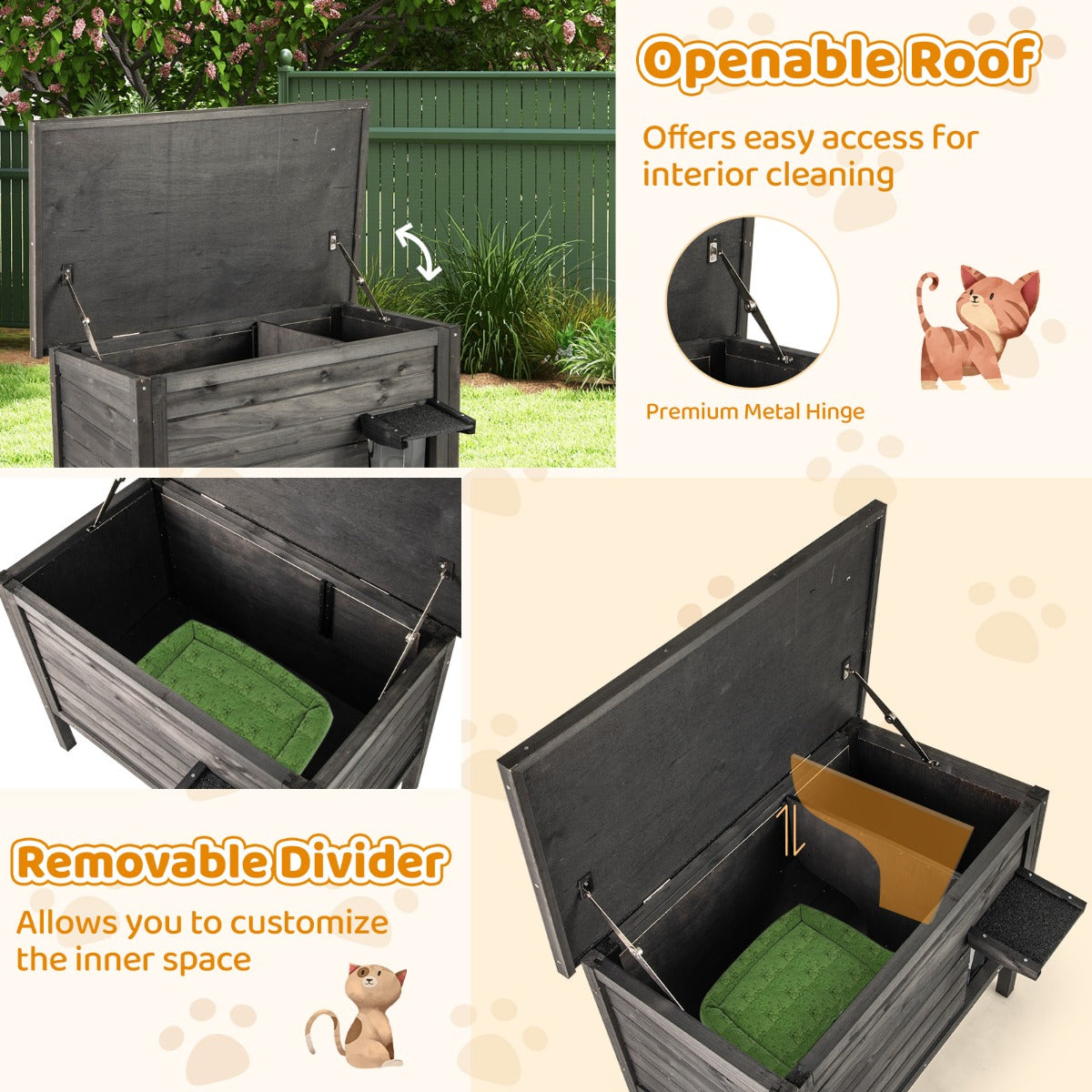 LIVSK Geïsoleerd Kattenhuis voor Buiten - Houten Constructie - Flexibel Indelingsontwerp - Eenvoudig Openklapbaar Dak - 1-2